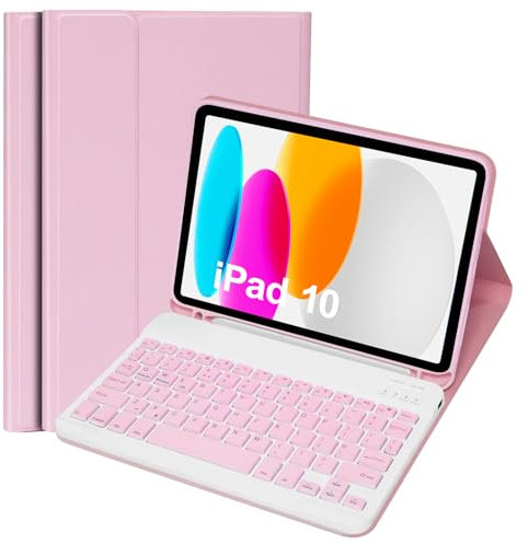 KTOITION for iPad 11th/10th Generation Case with Keyboard 11 inch/10.9 inch 2025 A16 2022 with Pencil Holder, Magnetic Detachable Wireless Bluetooth Folio Stand Rechargeable Keyboard Cover (Pink)