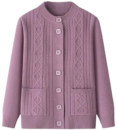 Genérico Cárdigan de Punto para Personas de Mediana Edad Y Mayores, Cuello Redondo, Patrón de Punto de Cable, Cárdigan con Bolsillo, Ropa de Madre, Suéter Cálido, Abrigo, Chaqueta, Primavera Y O