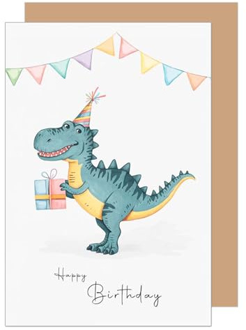 Edition Seidel Tarjeta de cumpleaños premium con sobre, tarjeta de felicitación, tarjeta de felicitación, tarjeta de cumpleaños, tarjeta de cumpleaños, para niños, adolescentes, dinosaurios (G3631