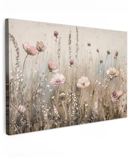 MuchoWow© Cuadros Decoracion Salon Modernos 120x80 cm para Dormitorios Cuadro Decorativos de Salon Lienzos Decorativo Pared Comedor Decoracion Pasillo Flores - Rosa - Moderno - Beige
