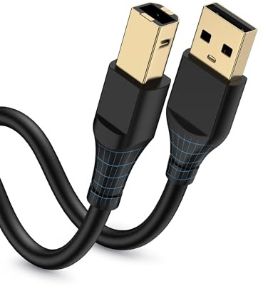 HP Printer Cable 3ft, Square USB A to USB B Cable for Printer/Scanner Epson, HP, Canon, Brother, Ethernet Print Smoothly Connect to Computer/Laptop/Pc - USB 2.0 Type B Impresora Midi Long Cord, 6 Foot