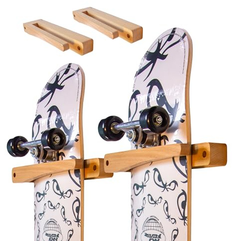 Tapeera 2-Pack Vertical Skateboard Wall Mount - Wooden Skateboard Rack Hanger - Longboard Mini Cruiser Skateboard Display Storage Accessories - Skate Board Holder Shelf Organizer Skateboard Deck Décor