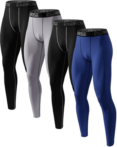 Orrfreer 4 Pack Men's Running Leggings Gym, Mens Compression Trousers- Compression Legging Men Cool Dry Sports Tights Base Layer Pants for Training Cycling Yoga Football Black/Grey/Black/Dark Blue XXL
