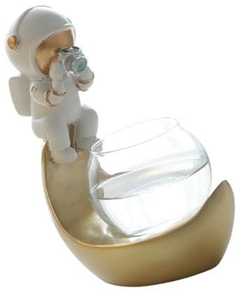 MOTHNUR Vase à Fleurs Hydroponique Astronaute en Verre avec LED pour Bureau, Pot De Fleurs D'intérieur Design Lune, Décoration Nordique, Récipient Transparent Pratique