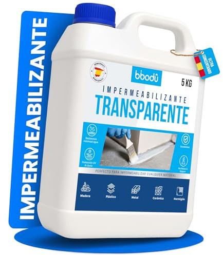 BIBODU Impermeabilizante Transparente 5 KG | Sellador Impermeable Transparente de Alto Rendimiento | Perfecto para Terrazas, Techos, Exteriores, Interiores, Cocinas