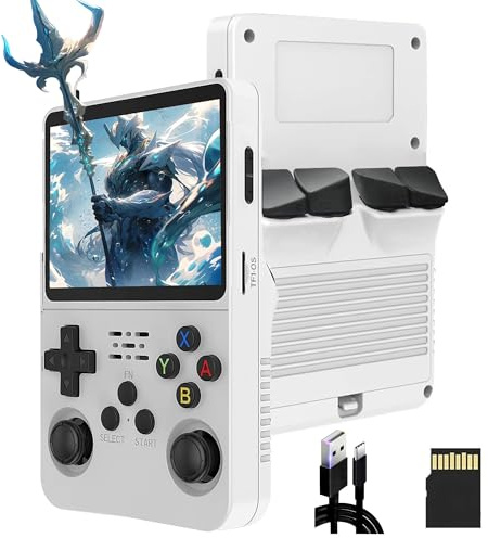 R36S Console Portable Améliorée Console Portable Retrogaming Fonction D'archivage Manuel Boutons Ergonomiques Console de Jeux Portable Plus de 15 000 Jeux, Possibilité D'ajouter D'autres Jeux (Blanc)