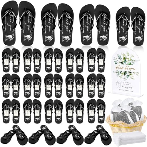 Tivi Tovo 24 Bulk Flip Flops for Wedding Guest, 24/36 Pairs Reception Sandals Bulk Bride Slippers with Size Cards and Bags (Black)