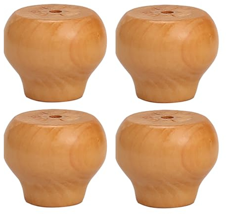 Wooden Furniture Legs, Solid Wood Sofa Legs Set of 4, Wood Cabinets Replacement Furniture feet with Rubber Protection Pad & Screws (4cm,Clear Lacquer)