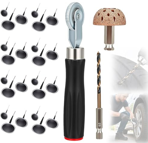 Kit Reparación Neumáticos, 27 Piezas Coches Reparación Neumáticos Para Automóviles Camiones Motocicletas Y Bicicletas Juego Multiusos Tapones Y Parches Tapones Goma Tipo Hongo Y Herramientas Inserción