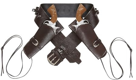 Widmann 01053 - Cowboygürtel braun, mit 2 Tasche aus Lederimitat, Wilder Westen, Karneval, Mottoparty