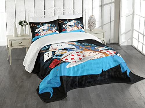 ABAKUHAUS Alice im Wunderland Tagesdecke Set, Wonderland Tale, Set mit Kissenbezügen Maschienenwaschbar, für Doppelbetten 220 x 220 cm, Mehrfarbig Schwarz