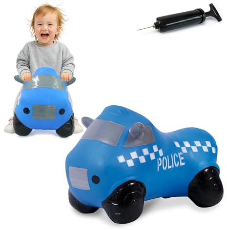 JAMARA 460455 Hüpfauto Police Truck HoppyDoo - Spielzeug für Kinder, Hüpfspielzeug Baby Indoor/Outdoor, Geschenk für Kids, Gartenspielzeug, Pflegeleicht, BPA frei, mit Pumpe