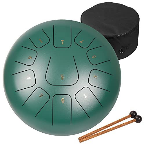 Amkoskr 10 Inches 25cm Steel Tongue Drum C Key 11 Notes