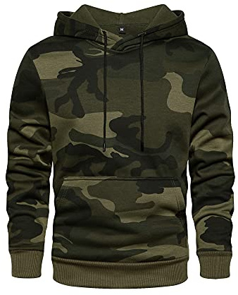 AOTORR Sweat à Capuche pour Homme - Pull à Capuche Camo - Sweatshirt à Manches Longues - Top Patchwork - Haut Décontracté avec Poches, vert militaire, L
