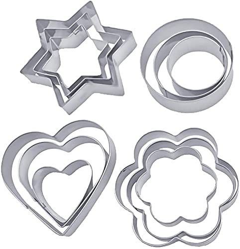 Stampi per Biscotti, XiXiRan 12 Pezzi Formine Biscotti in Acciaio Inossidabile, Taglierine del Biscotto, Mini Coppapasta Formine Dolci, Tagliabiscotti Fiore, Stella, Cuore, Tonde Forme