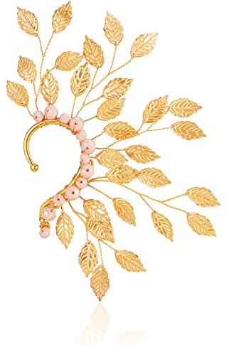 Elf Ear Cuff Fairy Single Left Handmade Non Piercing Earring for Women (Golden Leaves)