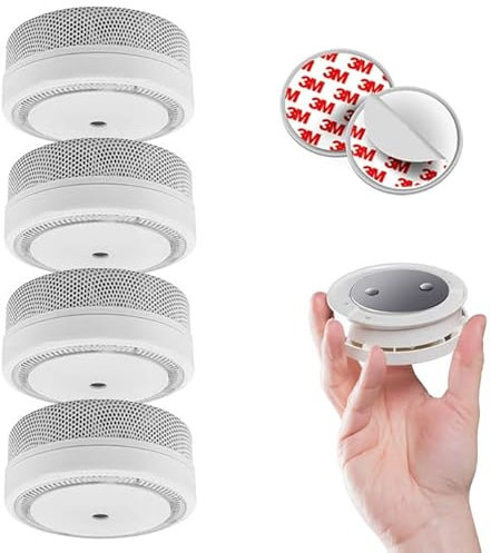 EVACUATE - Lot de 4 Mini détecteurs de fumée avec Supports de Fixation aimantés