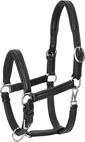 Lederhalfter für Pferd und Pony START Softy Warmblut, Vollblut, Kaltblut – Stallhalfter, Weidehalfter, Verstellbar am Nasenriemen und Genickstück, Pferdehalfter (Cob (Vollblut), Schwarz)
