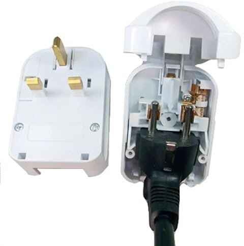 European EU Schuko to UK 3 Pin Converter Plug 13A, White (Grounded)
