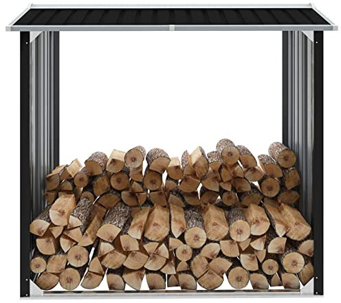 Homgoday Abri de Stockage de Bois Acier galvanisé 172x91x154 cm, Range-Bûches Rangement Grande Capacité Rangement pour Bûches Bois, Range Bois de Chauffage Exterieur