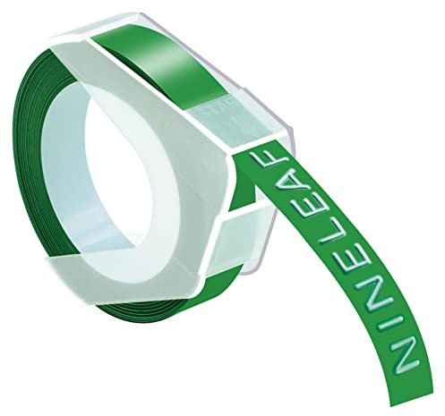 NineLeaf 50 Packung Ersatz für Dymo S0898160 520103 3D Kunststoff Prägebändern Bänder 9mm weiß auf Grün Bänder Schriftband für 814580 1595GY 18577 20008CP Motex E-101 E-303 Beschriftungsger
