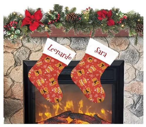 Calza di Natale da Appendere con Nome cm.20 h.cm.33 Calze Befana Personalizzate Natalizie Christmas Stockings per Decorazione per Feste Familiari (20 x 33, 2 PZ ORSETTO)