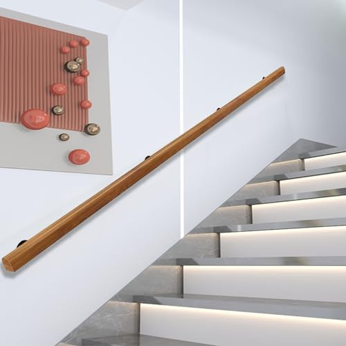 Corrimano in Legno, Kit Completo con Staffa in Metallo, corrimano per Scale Interne ed Esterne, ringhiera per Montaggio a Parete, Sicuro e Antiscivolo, Adatto per balconi di Ville (A, 200CM)