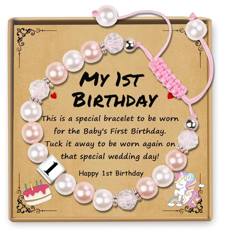 Sereney One Year Old Girl Birthday Gifts, Adjustable Pearl Bracelet as First Birthday Gifts for Girls, 1st Birthday Girls Gift as 1 Year Old Girl Birthday Gift for 1 Yr Old Daughter Niece Granddaughter