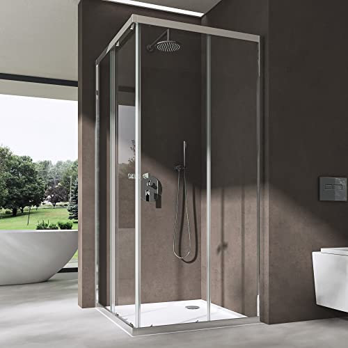 Sogood Duschkabine 75x75cm Eckeinstieg Schiebetür Duschabtrennung Klarglas Eckdusche 6mm ESG Glas Höhe 190cm Links/Rechts montierbar Rav16K