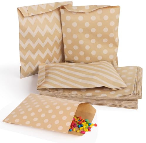 60 Stk 3 Design Papiertüten 13x18cm Mini Geschenktüten Kraftpapier Tüten Papier Beutel Klein Geschenk Candy Partytüten Papierbeutel Süßigkeiten für Kindergeburtstag Hochzeit Fest Party