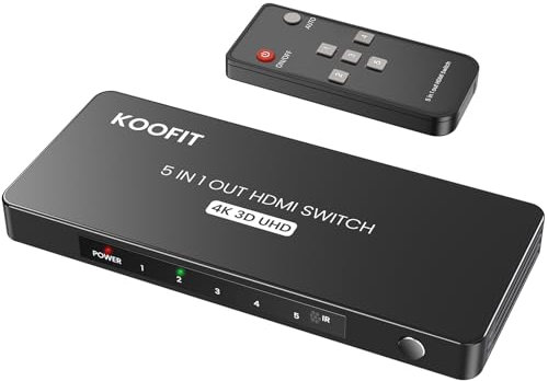 Multiprise HDMI, Switch Commutateur Multi HDMI 4K 5 Entrées 1 Sortie, Multi Commutateur avec Télécommande, 5 Port Selector Box Supporte 4K 3D 1080P UHD, pour TV, PS5,Blu-Ray, DVD, Xbox