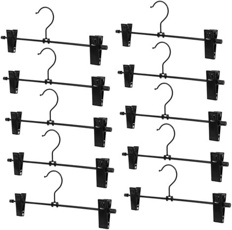 OKUMEYR Colgador de Pantalones y Gancho Giratorio de 360 Grados con Clips Ajustables para Espacio y Organizar Ropa de Metal Negro Paquete de 10 Piezas