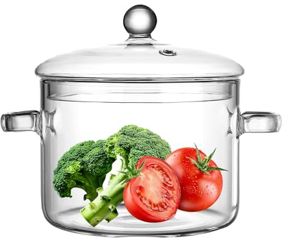 Heat Resistant Borosilicate Glass Stew Pot with Lid, 1.5L/50 FL OZ Cookware Suitable for Oven, Microwave, and Dishwasher Use. Applicable to Milk, Baby Food, Congee and Small-Scale Cooking Soup Pot