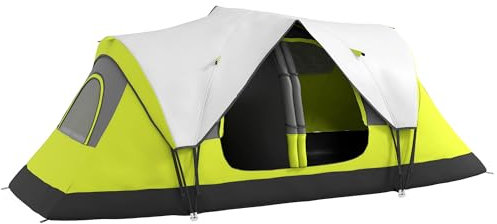 Outsunny 2 Bedroom Camping Tent for 6-8 Man, Large Family Tent with Rainfly and Screen Panels, Portable with Bag, for Fishing Hiking Festival, Yellow