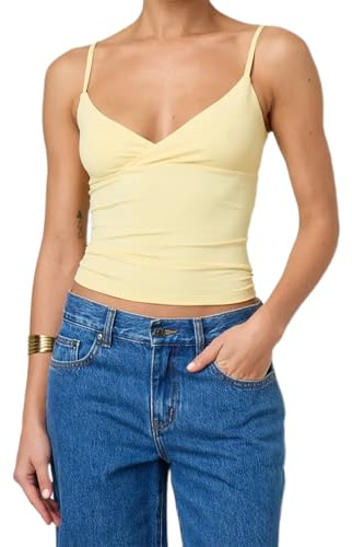 Edhomenn Women's Y2k Pleated Camisole Mini Bowknot Front Spaghetti Strap Lace Vest V-Neck Cropped Tank Tops Sexy Low-Cut Tops