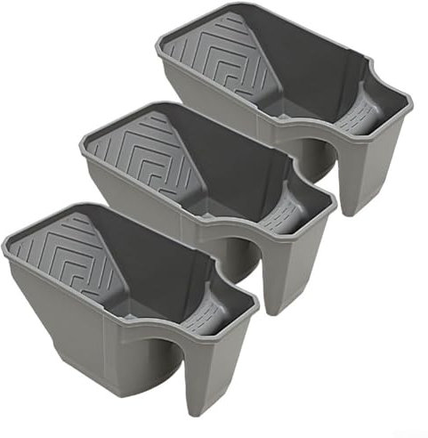 Lot de 3 bacs à peinture avec poignée ergonomique et parois hautes pour une application sans effort (gris)