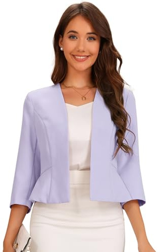Allegra K Donna Blazer Elegante per Giacca da Lavoro Business Peplo con Maniche A 3/4, Colletto Aperto sul Davanti E Apertura sul Davanti