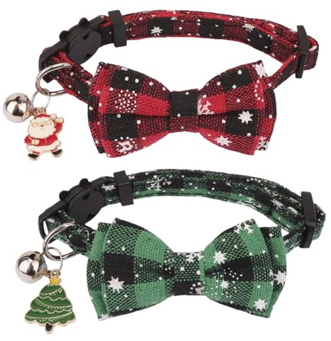 Collar de Gato Navideño, 2 PCS Pajarita Perro Navidad, Collares de Navidad para Mascotas, Collares Navideños para Gatos a Cuadros, Regalos de Navidads para Perros y Gatos (C)