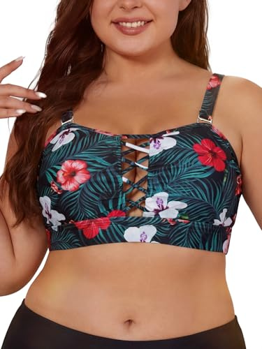 SHEKINI Haut de Maillot de Bain Bandeau Femme Grande Taille Bikini Top avec Rembourrage Amovible Haut de Bikini Sport Push Up Sexy Bikinis
