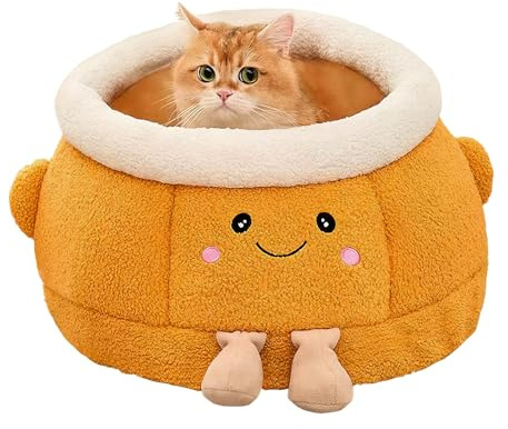 Lit Caverne pour Chat | Doux Et Mignon en Forme d'orange Meuble pour Animal - Lit Caverne pour Chien - Destiné À Intérieur Hiver Voyage Voiture Camping Bureau Chevet Fenêtre Chaise Canapé Pièce