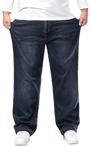 Generiska jeans för män baggy: Jeans överdimensionerade jeans raka ben denimbyxor lätta tygbyxor andas stretchjeans enfärgade fritidsbyxor vardag klassiska utomhusbyxor för unisex, GRÅ, 7XL