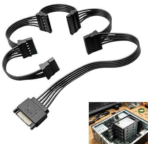 SATA-strömkabel, 1 hane till 5 hona, 15-stifts SATA-splitter för SSD HDD optisk enhet, intern PC-adapter 18 AWG, svart strömkabel för flera hårddiskar för SATA-enheter