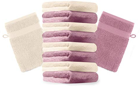 Betz paket med 10 tvättvantar premium 100 % bomull 16 x 21 cm (gammal ros & beige)