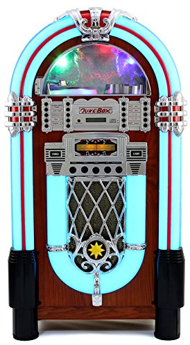 Vintage Stereo Jukebox, 40W, Multi-Color LED Lights, FM Radio, Bluetooth, USB, CD, AUX, MP3, 2 Speakers