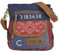 Sunsa Damen Umhängetasche. Nachhaltige Handtasche aus recycelte Jeans Canvas & Leder. Crossover Bag in Vintage Stil. blau/rot Damentasche. Geschenk Idee für Frauen