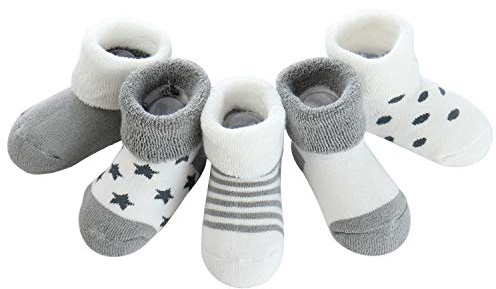 ANIMQUE 5 Pares Niños Bebé Invierno Calcetines Suave 0-12 Meses Algodón Grueso Calcetines Pantorrilla Media Respirable, Gris XS