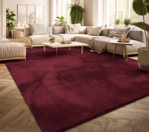 TT Home Wohnzimmer Teppich Kurzflor Anti-Rutsch Rückseite Unifarben Modern Waschbar, Farbe: Rot, Größe:200 cm Quadrat