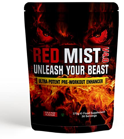 Boditronics RED Mist V4 375g Pre Workout Supplement with Citrulline Malate, Beta Alanine, Taurine, L-Arginine AKG, Creatine HCl, L-Tyrosine, Caffeine and Pine Bark Extract |Pre-Workout Powder