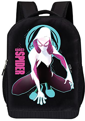Marvel Spiderman Ghost Spider Rucksack für die Schule – Gwen Stacy Schwarzer Rucksack, 40,6 cm Netz-gepolsterte Tasche, Rosa Spinne, Large, Podghost