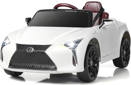 COSTWAY Coche Eléctrico para Niños Lexus 12V, Coche Infantil de Batería con Control Remoto de 2,4 G, Luces LED Brillantes, Música, Arranque Lento, Suspensión de Resorte, Avance y Retroceso (Blanco)